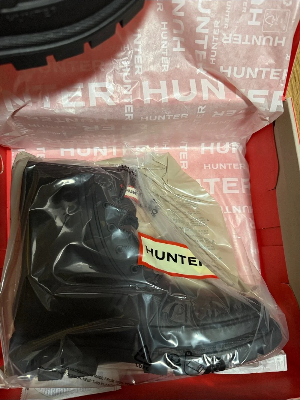 Hunter Big Kids Black Lace-Up Combat Rain Boots Size 5 Brand New